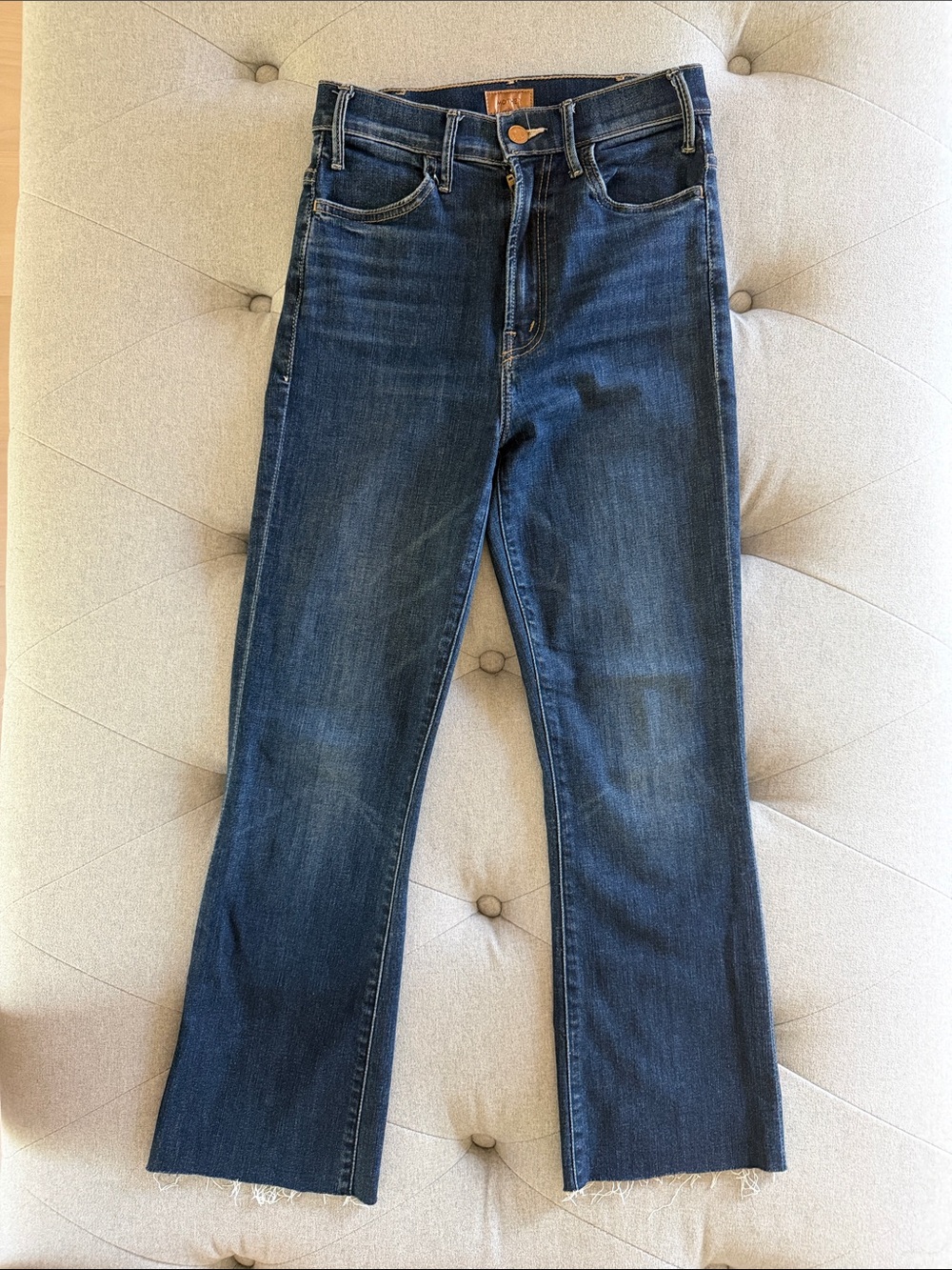MOTHER “The Hustler” Dark Blue Fray Ankle Jeans